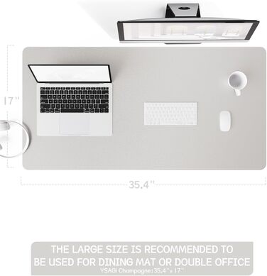 Підкладка для столу YSAGi, килимок для миші з шкіри та антиковзким замшевим покриттям, багатофункціональна підкладка для офісу, ноутбука, захист столу для офісу/домашнього офісу (80x40 см) (Шампань, 90*43 см)