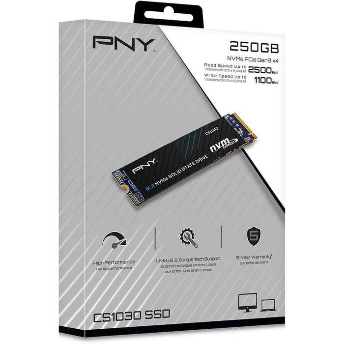 SSD PNY CS1030 250GB M.2 NVMe PCIe Gen3 x4 - Швидкий внутрішній накопичувач
