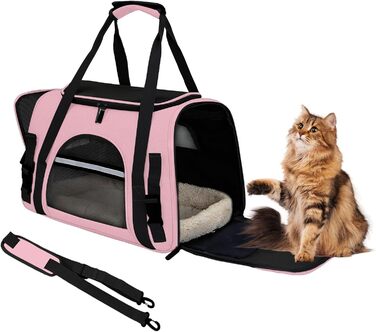 Транспортна сумка для тварин з підстилкою з флісу, рожева. Підходить для котів та собак до 10 кг.