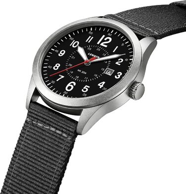 Годинник чоловічий LN LENQIN Military 30M водостійкий з датою, кварцовий, тактичний, на текстильному ремінці (чорний/сріблястий)