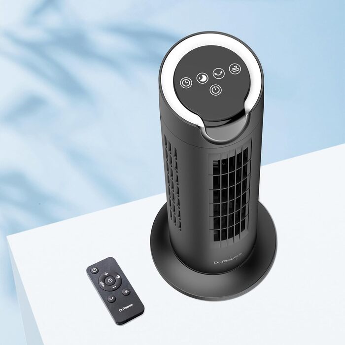 Вентилятор DR.PREPARE з DC мотором 12W, настільний з пульт дистанційного керування, 25 дБ, 7 м/с, 8 швидкостей, таймер 1-8 годин, 80° коливання, тихий вентилятор для спальні, офісу, чорний