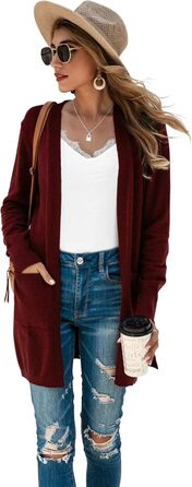 Кардиган жіночий Saodiallsu з довгими рукавами, легкий, однотонний, з кишенею (Вишневий, L)
