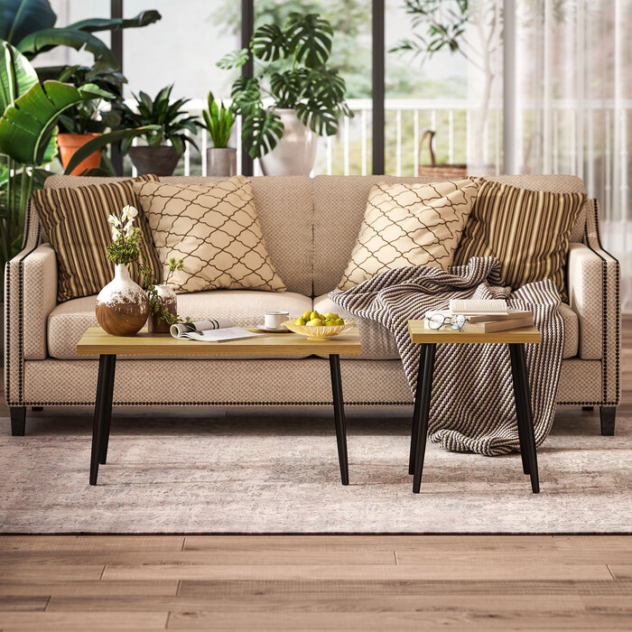 HOMCOM Set of 2 Side Tables with Steel Frame, Living Room Table Coffee Table for Living Room Bedroom Natural | Aosom