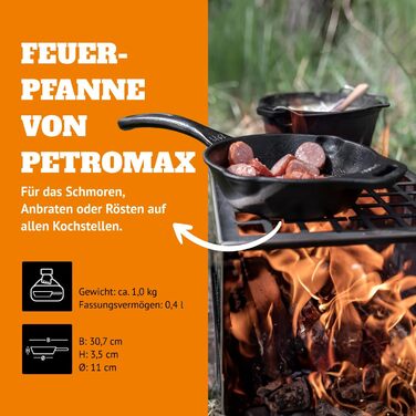 Petromax Frying Pan with Handle - Frying pan made of cast iron suitable for all types of grills and stovetops, gas flames, ovens, or outdoor cooking - Searing, simmering, and roasting with a non-stick effect - Diameter (15 cm)