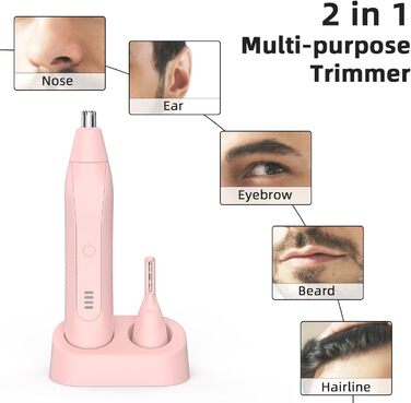 Триммер для носа та вух для жінок: безболісний, USB, 2-в-1, рожевий
