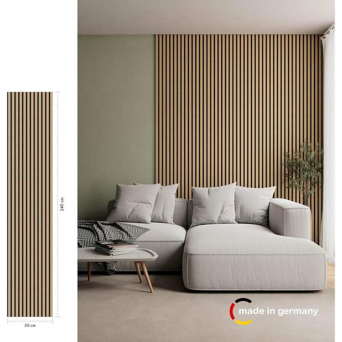 Акустичні панелі Momento Holz, 240x50 см, дуб натуральний, Made in Germany - для декору та звукоізоляції стін