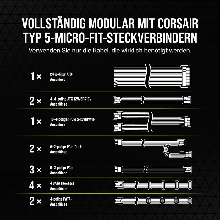 Блок живлення Corsair RM1000x Shift 1000W, ATX 3.1, PCIe 5.1, 80 Plus Gold, повністю модульний, чорний