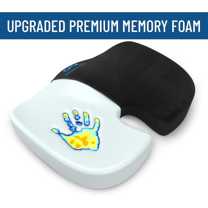 Подушка для сидіння Everlasting Comfort: ергономічна, з Memory Foam для офісу, авто та дому. Підходить для офісного крісла та автосидіння. Зручна, знімний водонепроникний чохол, нековзна основа. Чорна.