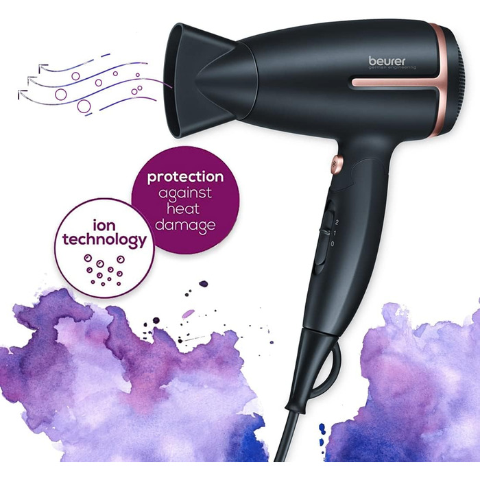 Beurer HC 25 - Подорожній фен з іонізацією, 1600 Вт, для гладкого волосся, складна конструкція, 110-240V