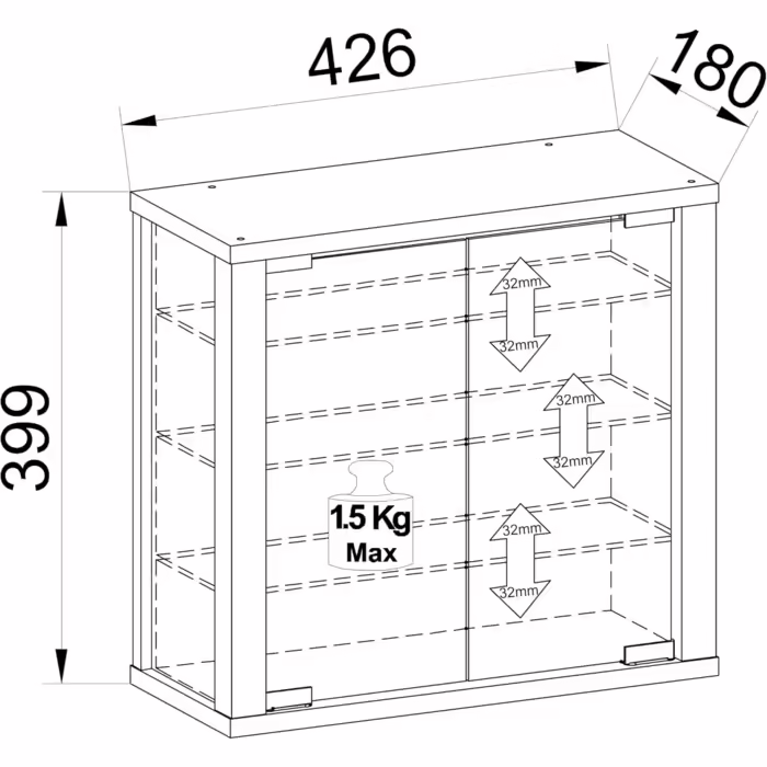 VCM Glass Display Cases Hanging | Display Case with ESG Safety Glass | Dimensions: H. 40 x W. 43 x D. 18 cm | Modern and Space-Saving | Display Cabinet - Vitrosa S (Honey Oak)