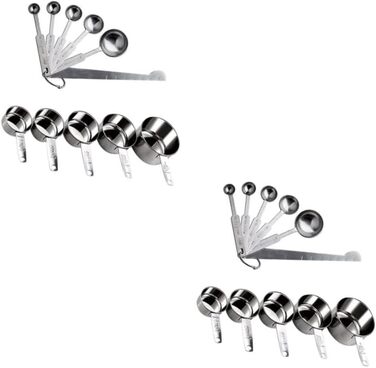 2 Measuring spoons, baking, kitchen machine, cookware, kitchenware, cookrings, saucer, kitchen scales, measuring cup, measuring spoons (scaled, graduated), stainless steel, silver.