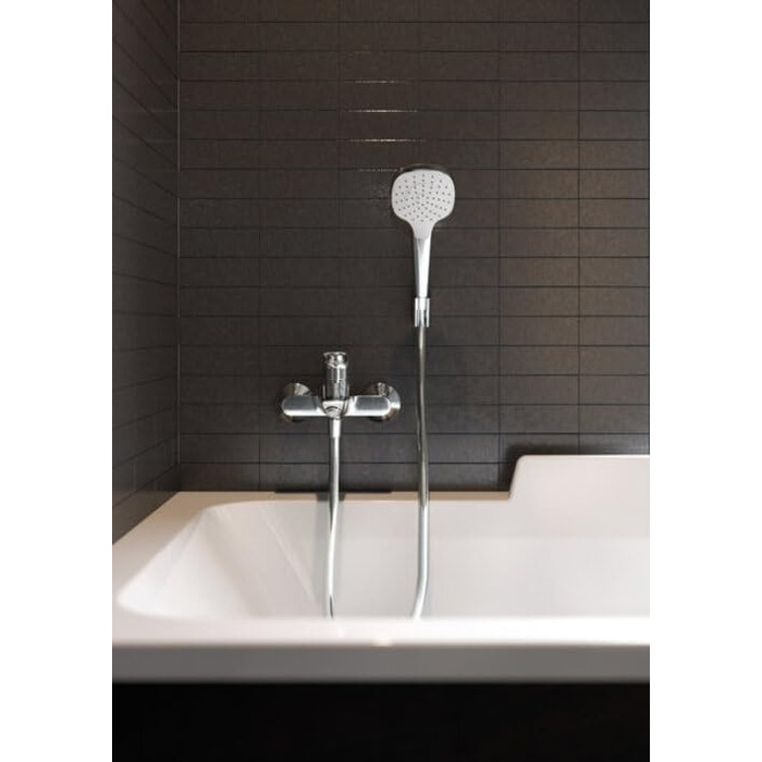 Hansgrohe Croma Select E Showerhead incl. showerhead holder, 3 spray patterns, White/Chrome, (1 spray pattern)