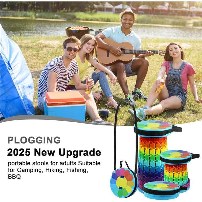 Тeleskopний складаний стілець для кемпінгу, риболовлі, подорожей та відпочинку на природі. Міцний, з вагою до 280 кг, колір: сонячно-зелений (26x26x46 см)