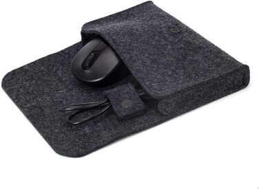 Wool felt bag for electronics accessories, anthracite, anthracite button