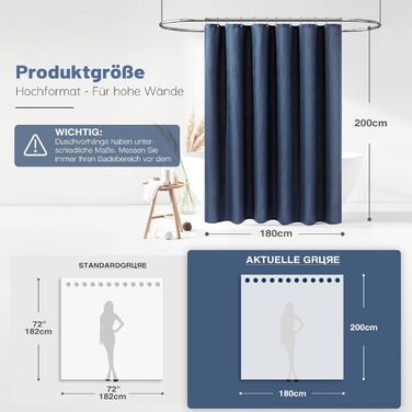 Шторка для душу BTTN, вафельна тканина, 180x200 см, антигрибкова, важка, водонепроникна, з 12 гачками, зелена, преміум-якість