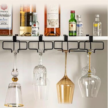 Підвісна тримач для келихів Bitcoraje (2 шт.), стійка для келихів, полиця для келихів без свердління, чорний - для кухні, бару, ресторану