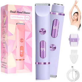 Триммер для бікіні RoserRose 2-в-1 для жінок з LED дисплеєм, водонепроникний (IPX7), Type-C зарядка, набір для догляду за інтимною зоною (фіолетовий)