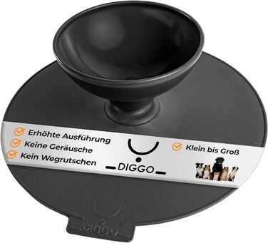 DIGGO Миска для собак 900 мл, піднята годівниця, край для ласощів, гнучке з'єднання, підкладка (антиковзаюча), харчовий пластик, без слини, бризок та розбризкувань, для подорожей (сірий)