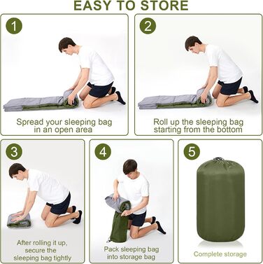 Зелений спальний мішок 220x85 см, водонепроникний, 3 сезони, 1.6 кг, для дому та відпочинку на природі