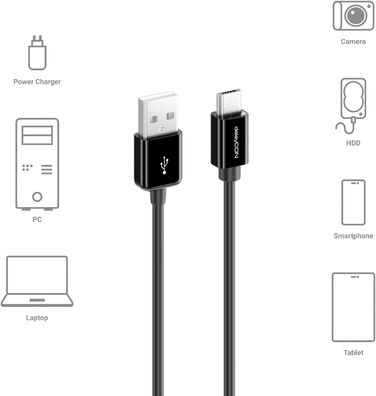 Кабель Micro USB deleyCON 0.15м для Android, смартфонів, планшетів, MP3 плеєрів, камер - Чорний