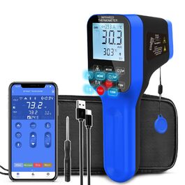 Інфрачервоний термометр AIOMEST з логуванням даних через APP, промисловий IR пірометр 1600°C | Оптика 30:1 з подвійним лазером | Температурна пістолета для вимірювання температури для HVAC, промислових печей, кузень та піци | Bluetooth-з'єднання