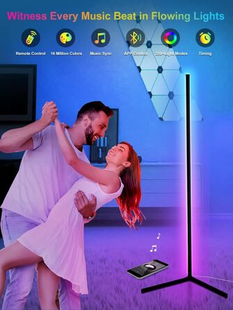 LED-підлогова лампа DeeprBling для вітальні, 165 см, кутова RGB, з регулюванням яскравості, пультом та додатком, 16 мільйонів кольорів, музичні режими, DIY-режим та таймер для спальні, ігрової кімнати, офісу, читального залу. Трикутна основа.