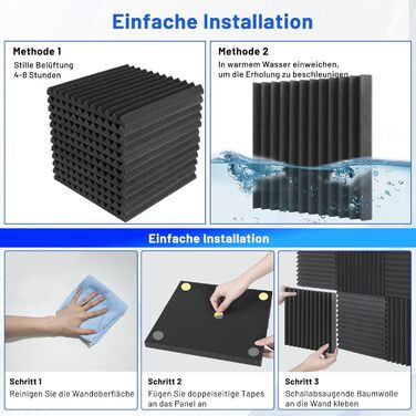 Акустичний поролон для звукоізоляції, панелі шумопоглинаючі 30x30x2.5 см з клейкою основою, набір 52 шт для студії звукозапису та домашнього кінотеатру