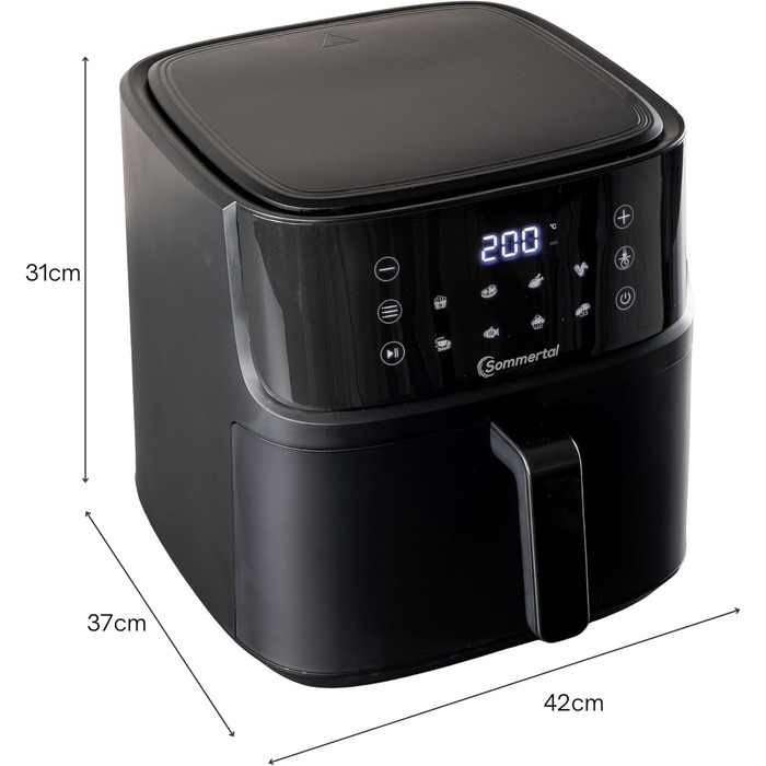 Фритюрниця повітряна Sommertal HF760-7,6L XXL з сенсорним екраном, 8 програм, 2000 Вт - енергозберігаюча та здорова, велика фритюрниця