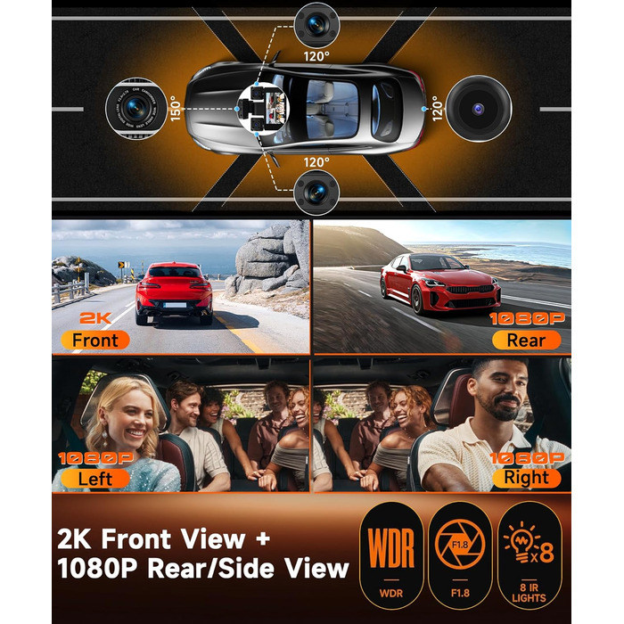 Відеореєстратор VECHTEL 1080P/2K для авто, подвійна камера з WiFi, 3