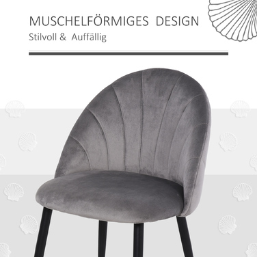 HOMCOM 2-Piece Dining Chairs Kitchen Chair Scandinavian Design Living Room Chair Upholstered Chair Office Chair Velvet Metal Gray 52x54x79cm | Aosom