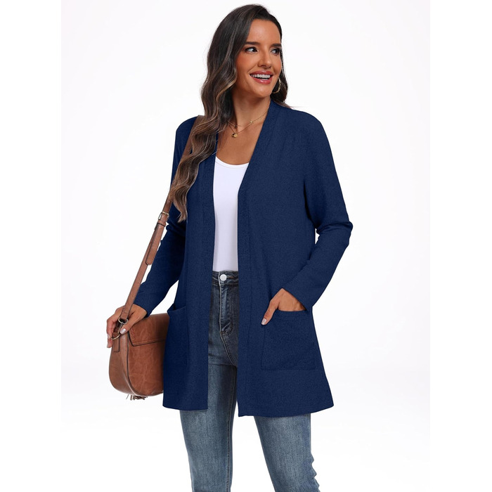 Жіночий в'язаний кардиган QIXING з кишенями, оливковий колір, розмір XXL, колір Königsblau (королівський синій)