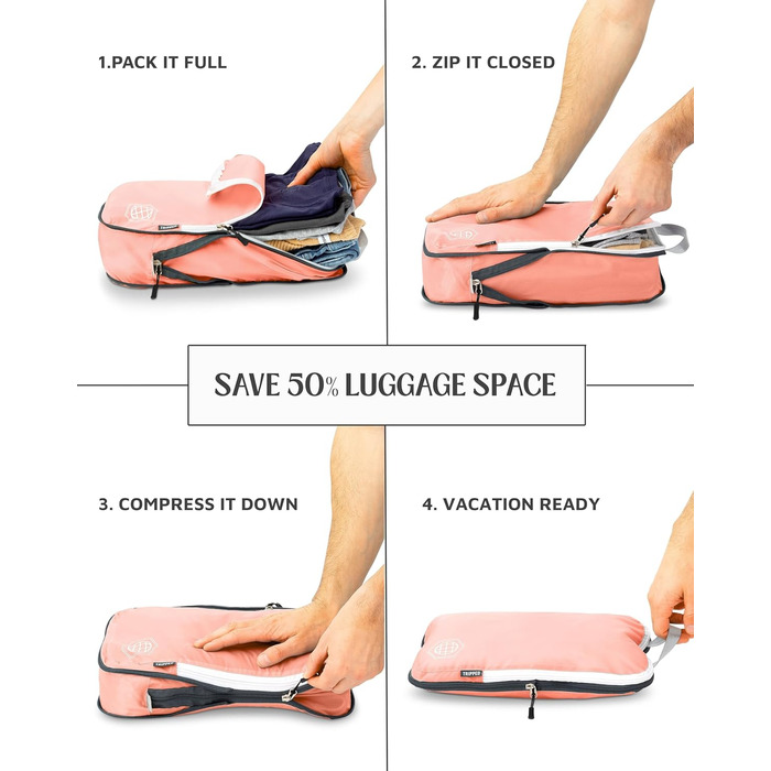 Набір кубиків для пакування TRIPPED: Органайзери для подорожей, 6 шт. (білий, зелений, рожевий)