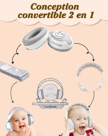 Навушники для захисту від шуму Lilian&Gema для немовлят - 2 в 1, 25dB, білі