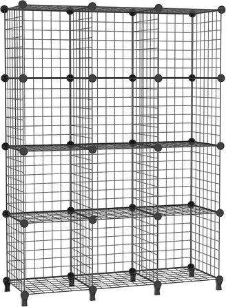 AWTATOS Regal 12 Regal Wire Cube Stackable Shelf Cube DIY Metal Grid Shelf Cube Bookshelf Cube Shelf With Doors For Living Room, Bedroom, Bathroom Black USCIH12BE