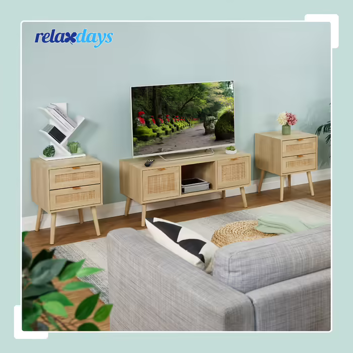 Приліжкова тумбочка з ротанга Relaxdays 2 шухляди