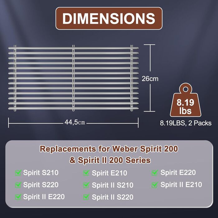 Нержавійна решітка-гриль Denmay 7637 для Weber Spirit I & II E210, E220, S210, S220 (2 шт.)