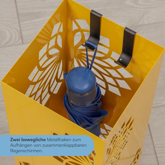 Підставка для парасольки Baroni Home з сучасним дизайном, металева з мандалою, 2 гачки та знімна ємність для збору води, 16 x 16 x 49 см, зелений (жовтий)