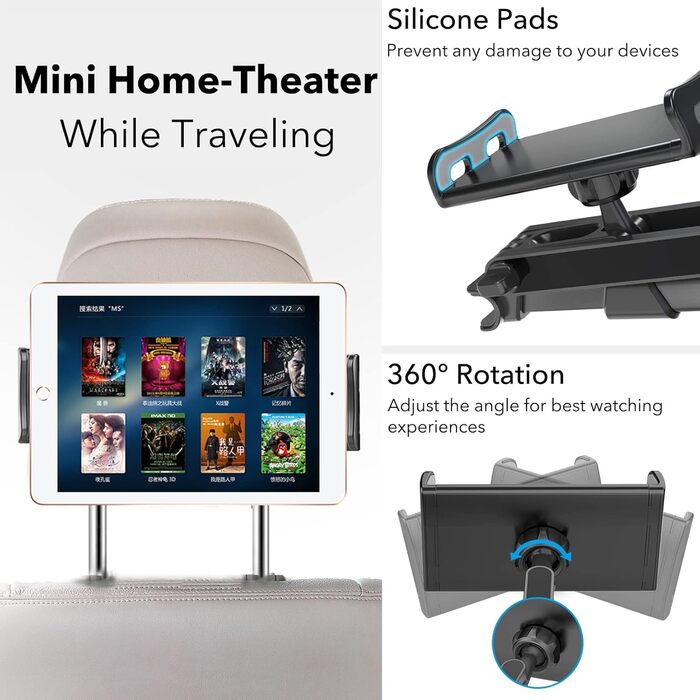 Тримач для планшета в авто, регульований, для iPad/iPhone/Samsung Galaxy/Kindle Fire/Nintendo Switch, 4.4-11 дюймів, Чорний/Червоний