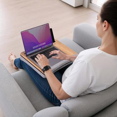 Підставка для ноутбука Vigo Wood з подушкою, портативна, дерев'яна, для дому та офісу, з м'якою підкладкою для зап'ястя, сумісна з ноутбуками та планшетами (волоський горіх, дуб & сірий)