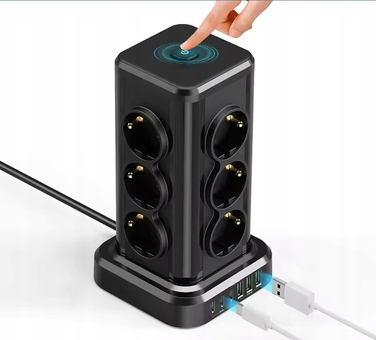 Мережевий фільтр Perys: 12 розеток, 3x USB-A, 3x USB-C, 2 м, чорний
