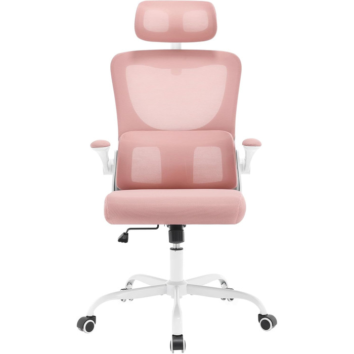 Офісний стіл Woltu: ергономічне крісло з функцією гойдання, регульована підголовник, обертові підлокітники, підтримка попереку, 150 кг, Рожевий