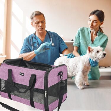 Транспортна сумка для котів та собак Zavothy, дихаюча та легка, з регульованим плечовим ременем, знімний м'який матрац (фіолетовий, L)