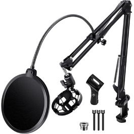 Підставка для мікрофона BILIONE з поп-фільтром та амортизатором, регульована, з адаптерами