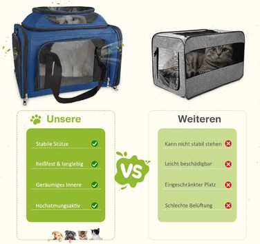 Транспортна сумка для кота, переноска для кота та собаки, переноска для тварин, складана переноска для домашніх тварин зі шлейкою, переноска для тварин (Блакитна, L)