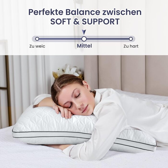 BedStory Pillow 40x80cm 2-Pack Pillows, Sleeping Pillows made of 2X950g Microfibers, Breathable and Washable Bed Pillows, Ideal for Deep and Restful Sleep, Öko-Tex Certified White Black 40x80 (2-Pack)