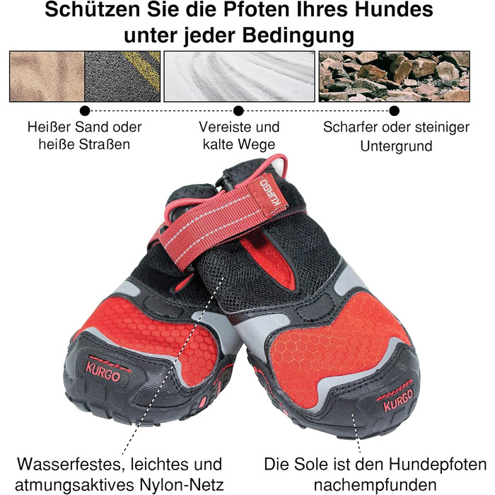 Kurgo Blaze Cross Dog Shoes, For Paw Protection, For Every Season, Waterproof and Reflective, Size XL, Red X-Large