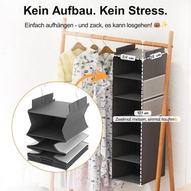 Організатор для шафи Extra Tief – 4 кишеньки з сітки, органайзер для шафи, настінний органайзер, стабільний та економний, ідеальний для гуртожитку та автодому (Сірий, 6-ярусний)