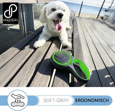 Рулетка для собак DOMOPRIMA, 3 розміри (S, M, L), 4 кольори (сірий, блакитний, зелений, рожевий) з відбиваючим ремінком. Зелена рулетка, розмір L