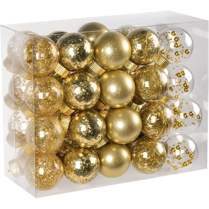 40 шт. прозорих новорічних кулі з кришкою, 6 см, кулі для ялинки з 5 різними золотими внутрішніми дизайнами, пластикові кулі для ялинки, вікна, внутрішнього та зовнішнього декору