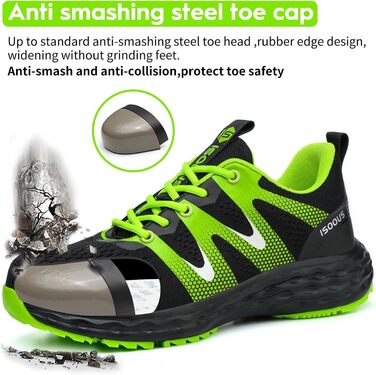 Черевики робочі ISOOUS для чоловіків та жінок. Безпекові черевики з металевим носком, неслизькі, дихаючі, спортивні (43 EU, Зелений)